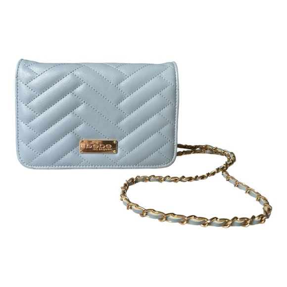 bebe Handbags - Bebe Blue and Gold Quilted Crossbody Bag with Chain Strap
